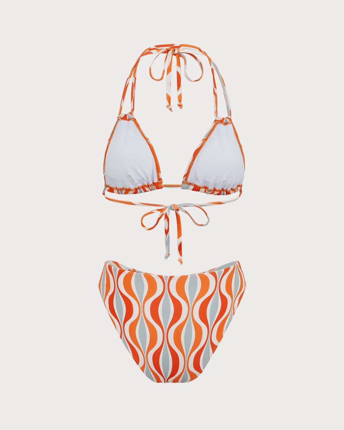 Orange Knitted Wave Print Bikini Set Product Image