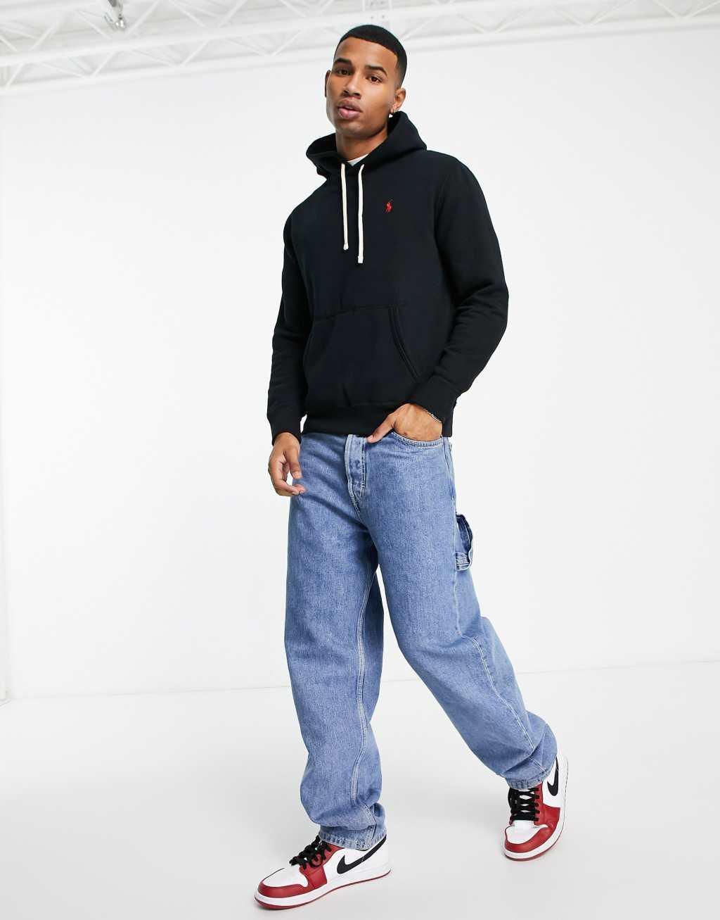 Polo Ralph Lauren icon logo fleece hoodie in black Product Image