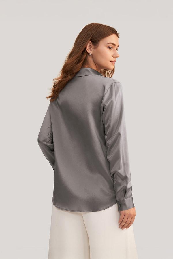 Basic Concealed Placket Silk Shirt Product Image
