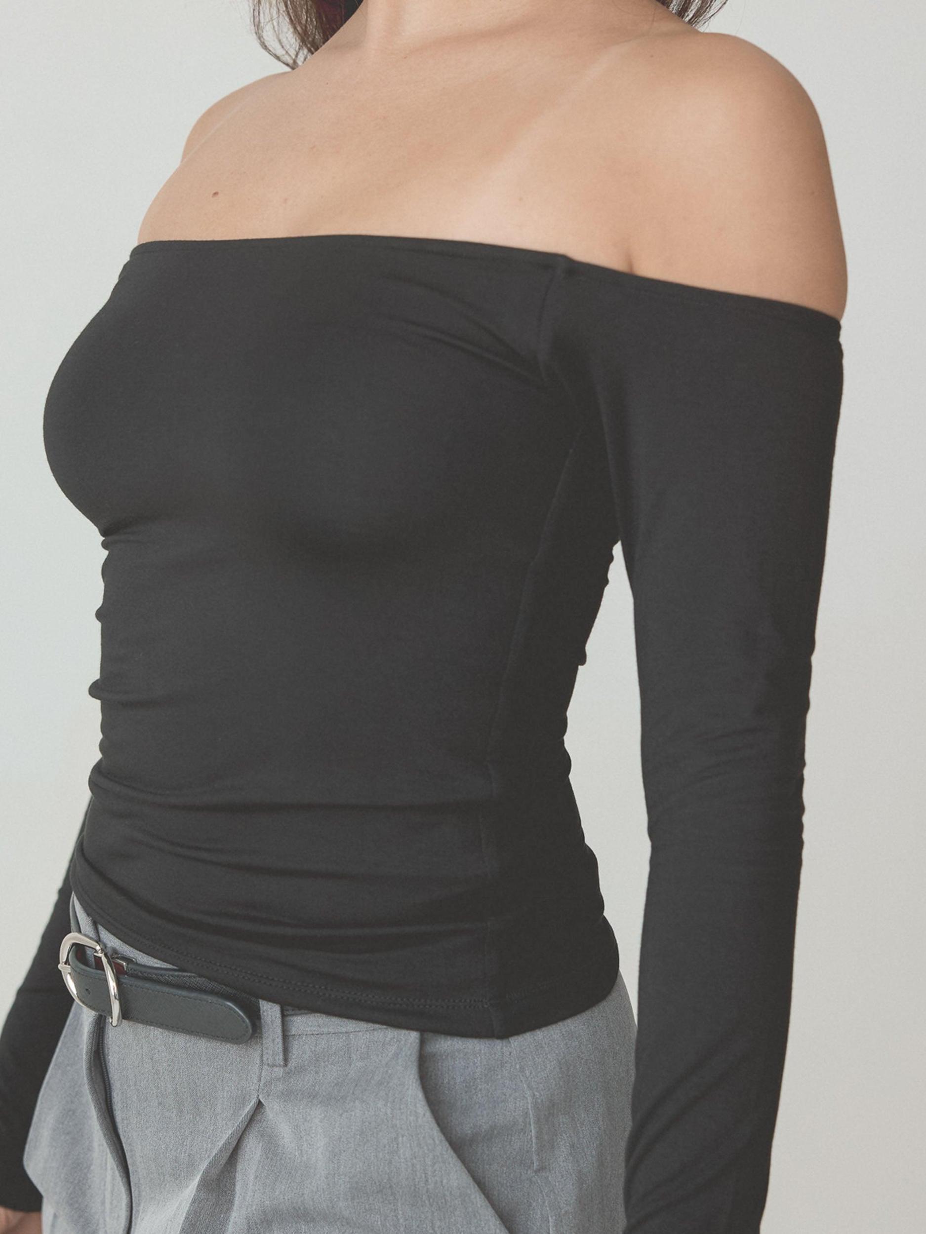 Solid Off The Shoulder Braless Long Sleeve Product Image