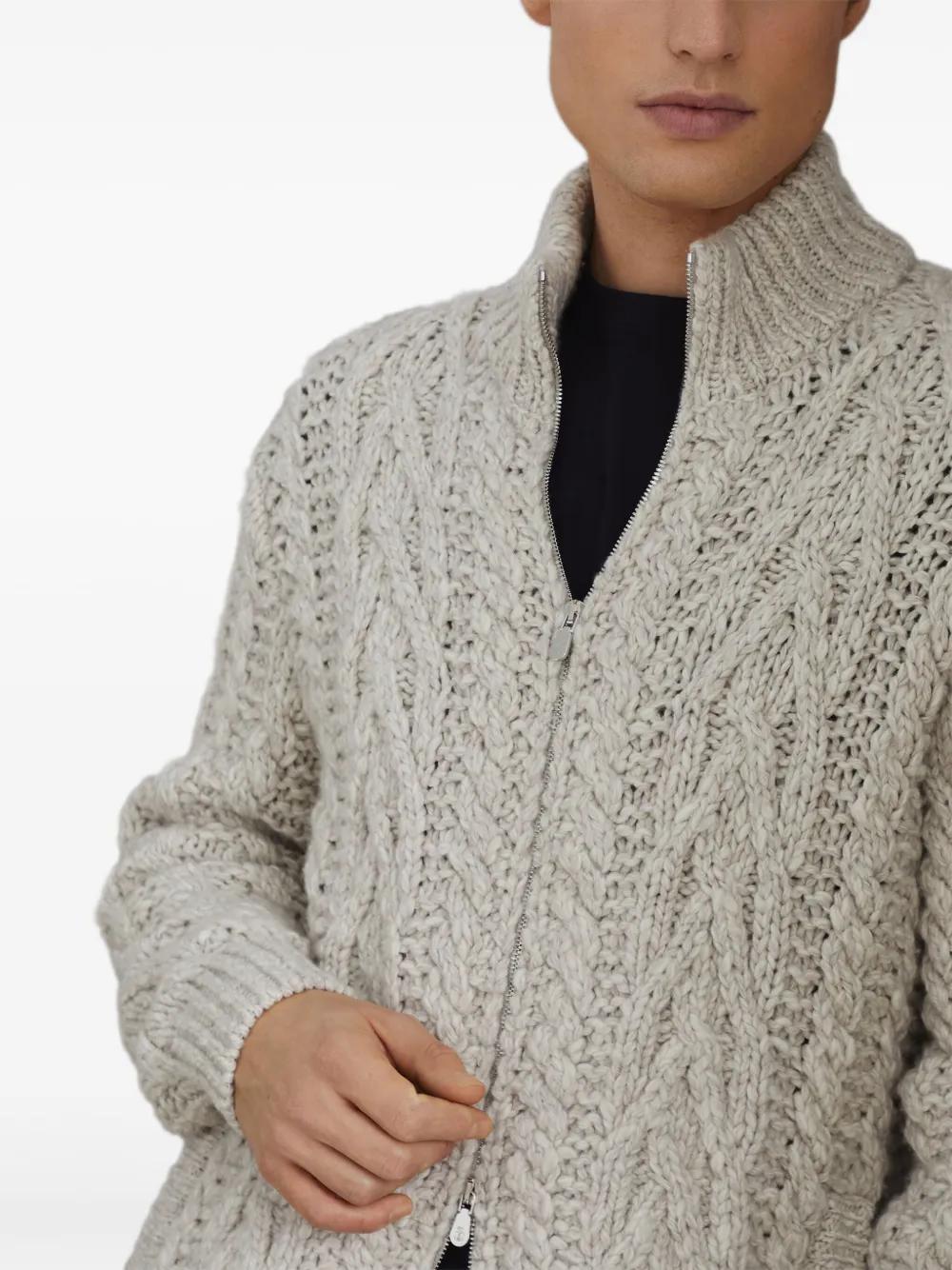 BRUNELLO CUCINELLI Cable-knit Wool And Cashmere-blend Zip-up Cardigan In Neutrals Product Image