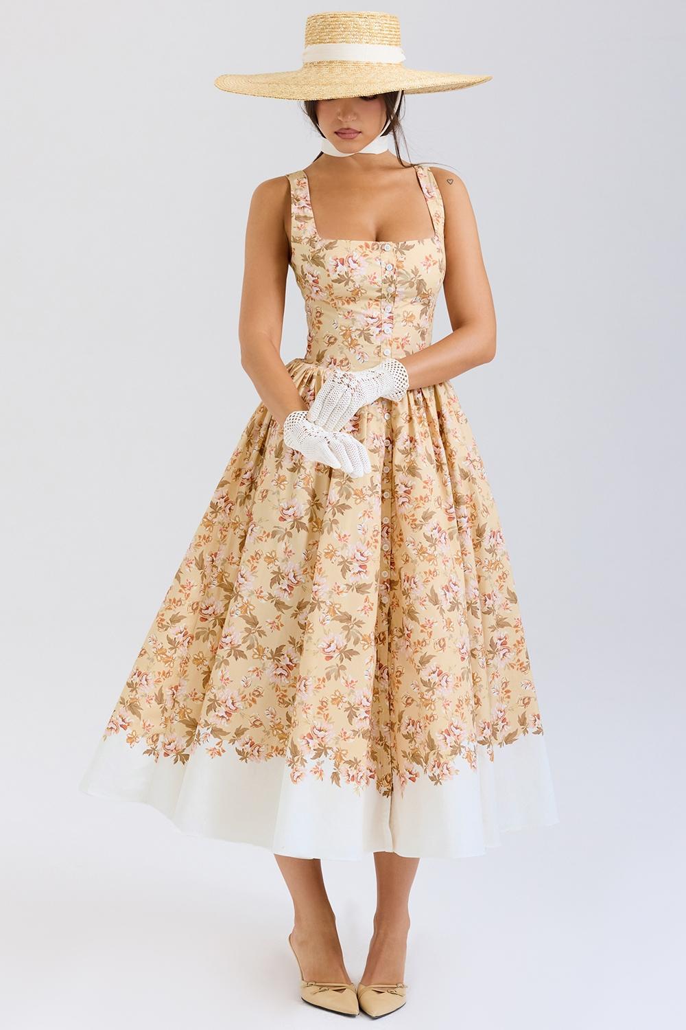 Imani Honeyflower Print Pleated Cotton Mini Dress Product Image