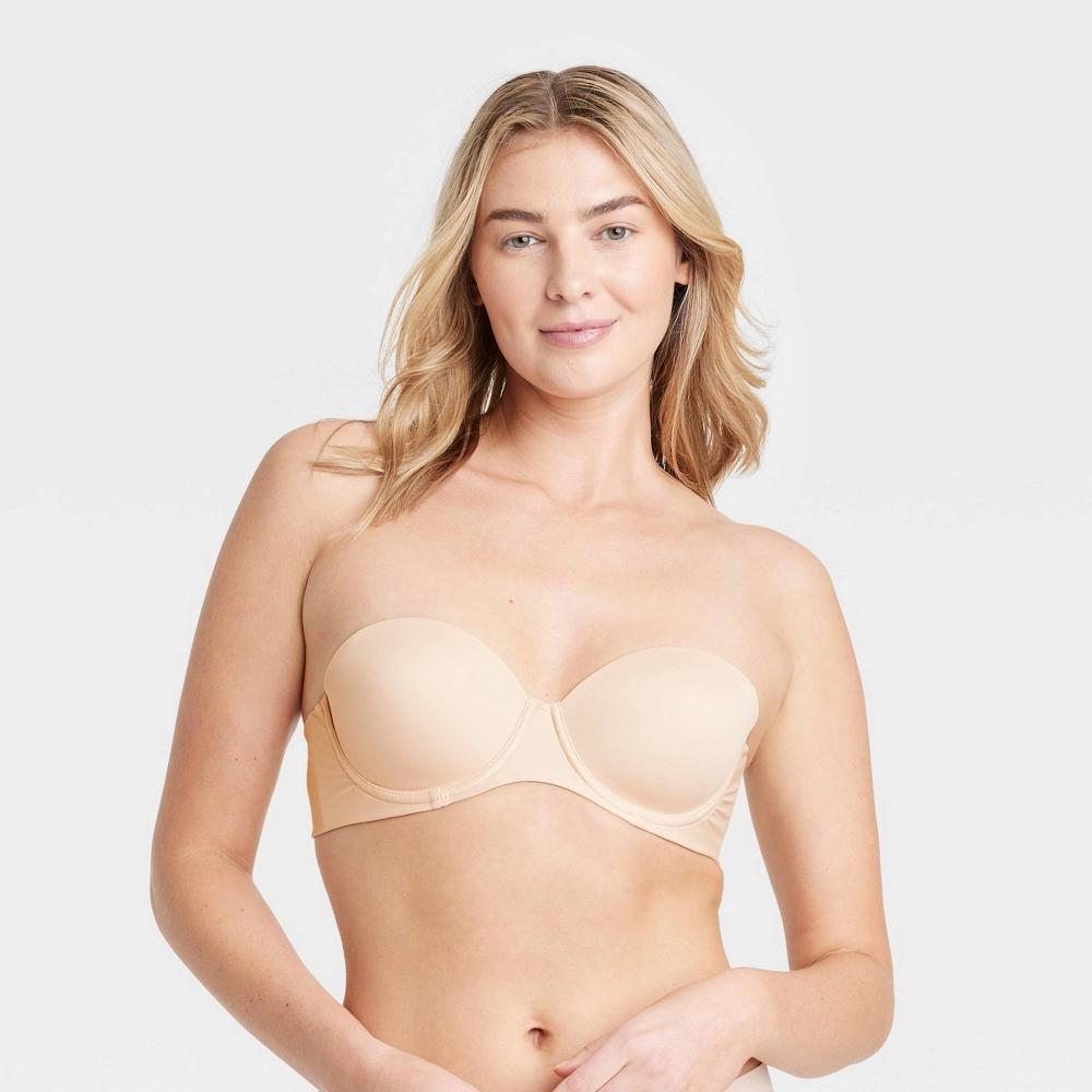 Women's Lightly Lined Strapless Bra - Auden™ Beige 36C: High Support, Mesh Liner, Adjustable Strap Product Image