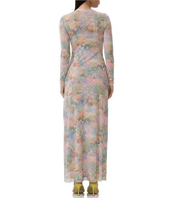 AFRM Paola Floral Print Crew Neck Long Sleeve Ankle Mesh Maxi Dress Product Image