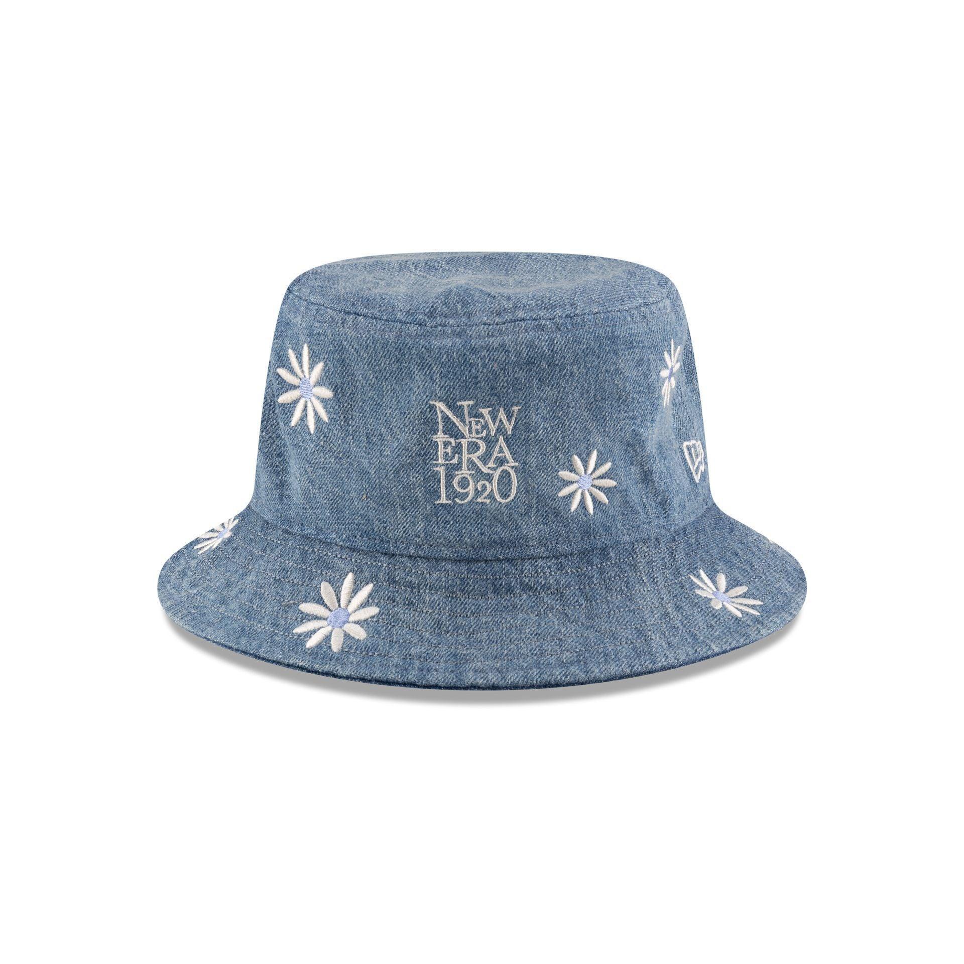 New Era Cap Flower Embroidery Light Denim Bucket Hat Male Product Image