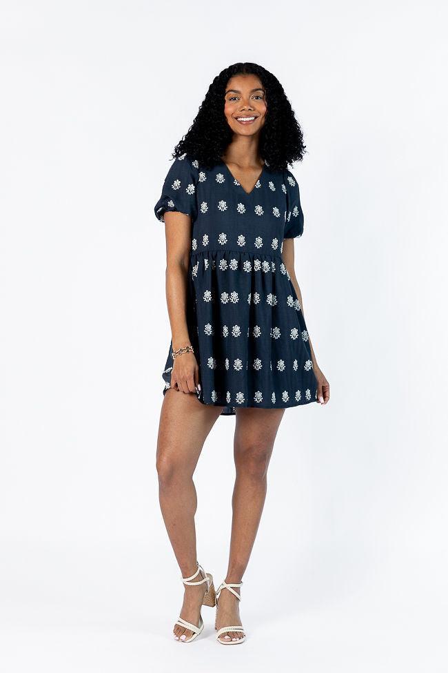 Figured It Out Navy Stitched Detail Mini Dress SALE Product Image