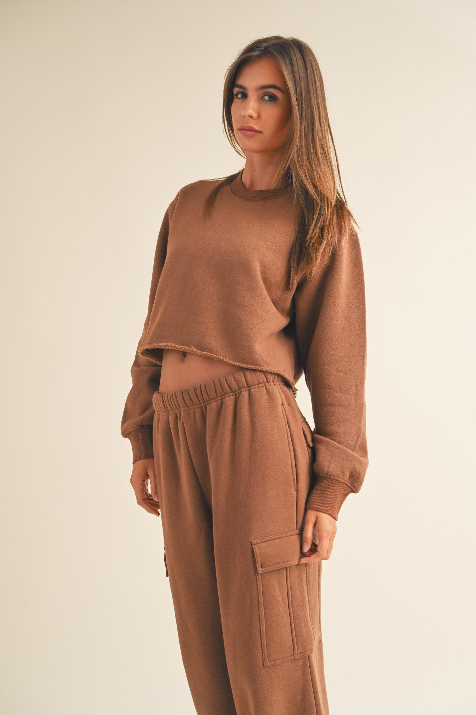 Fleece Raw Edge Crop Sweatshirt Product Image