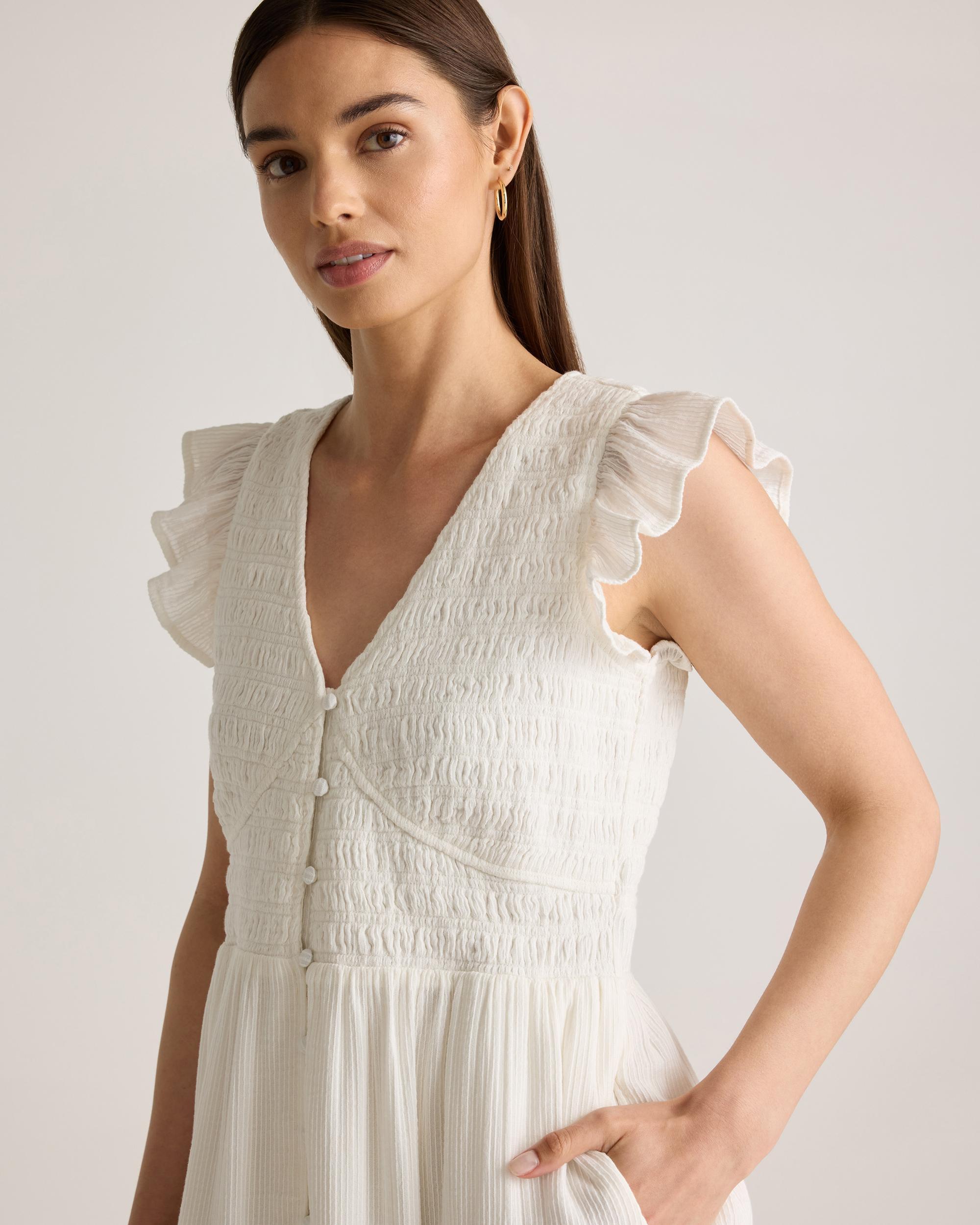 Quince | Women's Organic Textured Cotton Smocked V-Neck Midi Dress Size XL, Organic Cotton Product Image
