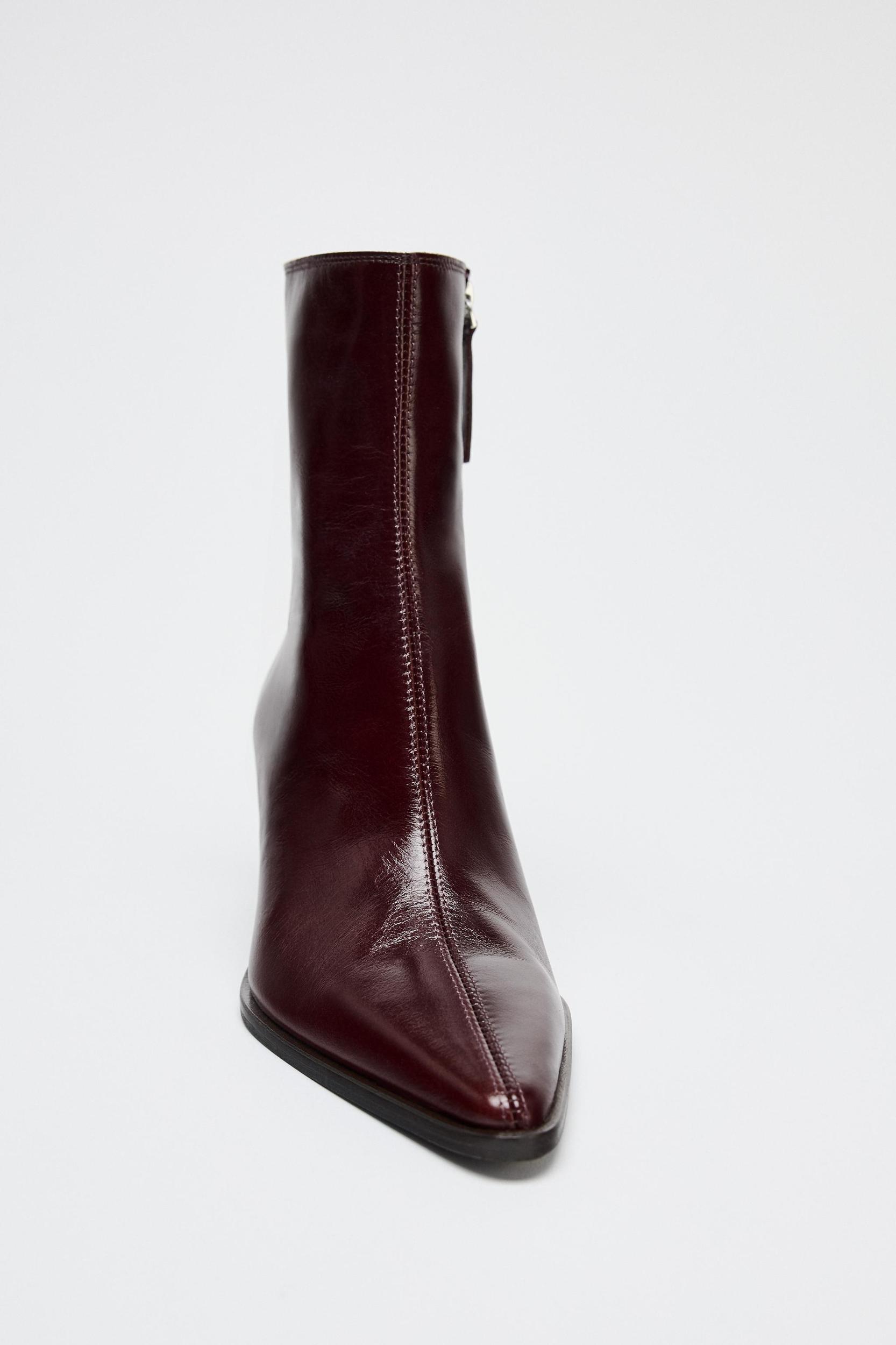 LEATHER KITTEN HEEL ANKLE BOOTS Product Image