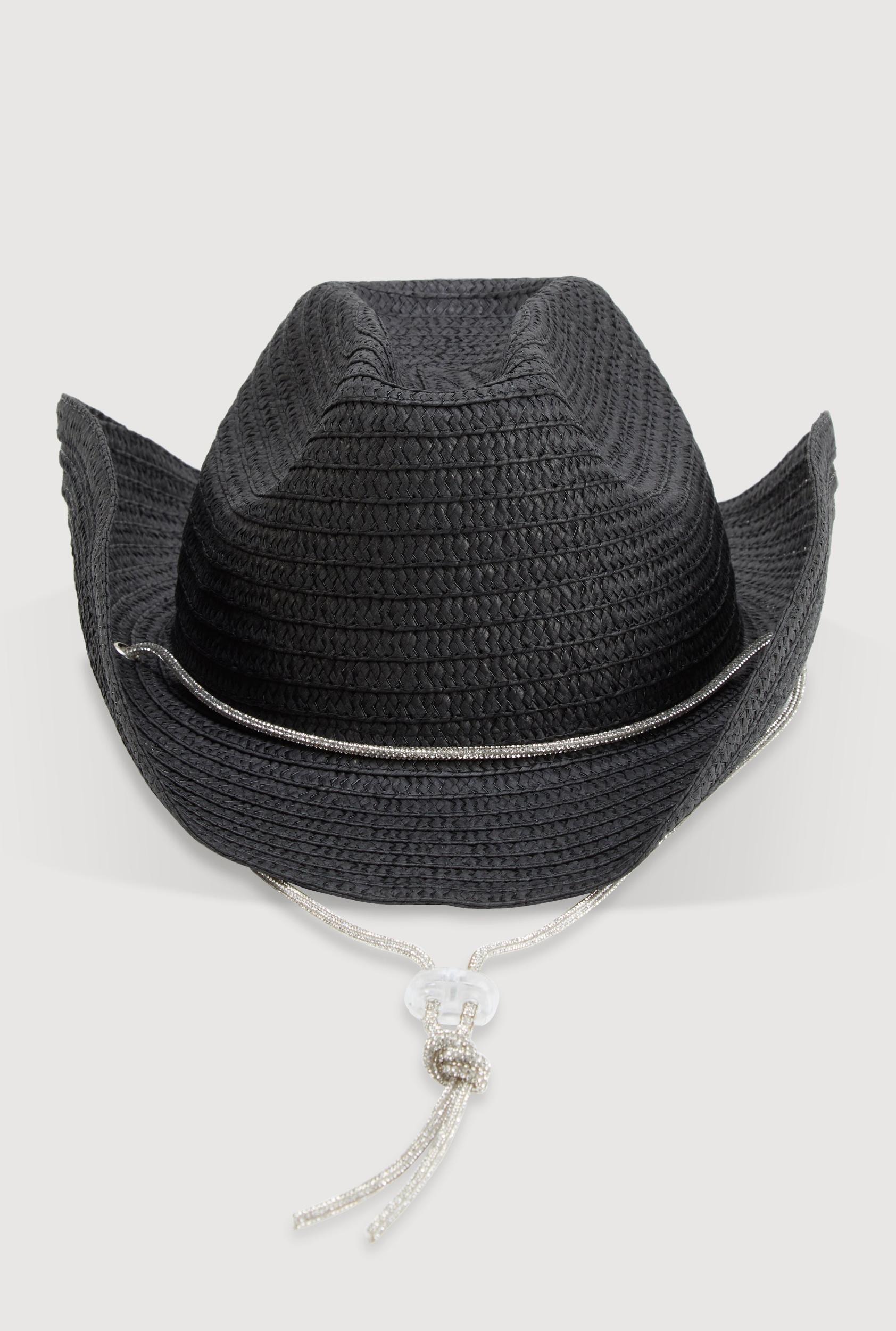 Rhinestone Toggle Drawstring Cowboy Hat Female Product Image