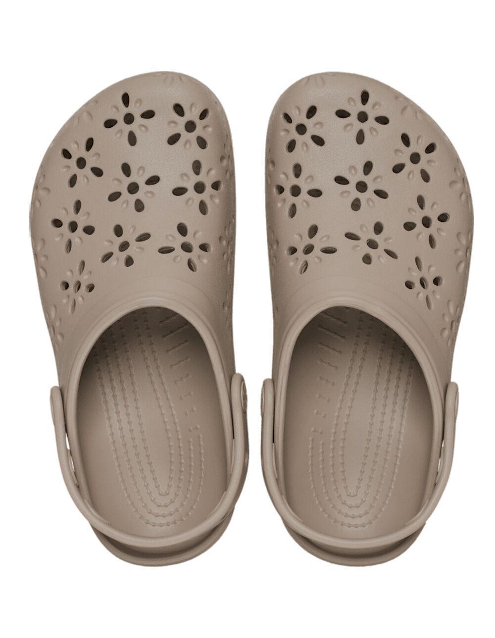 CROCS Floral Cut-Out Womens Classic Clogs - TAUPE Product Image