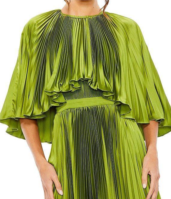 Mac Duggal Pleated Short Sleeve Belted Caplet Maxi Dress Product Image