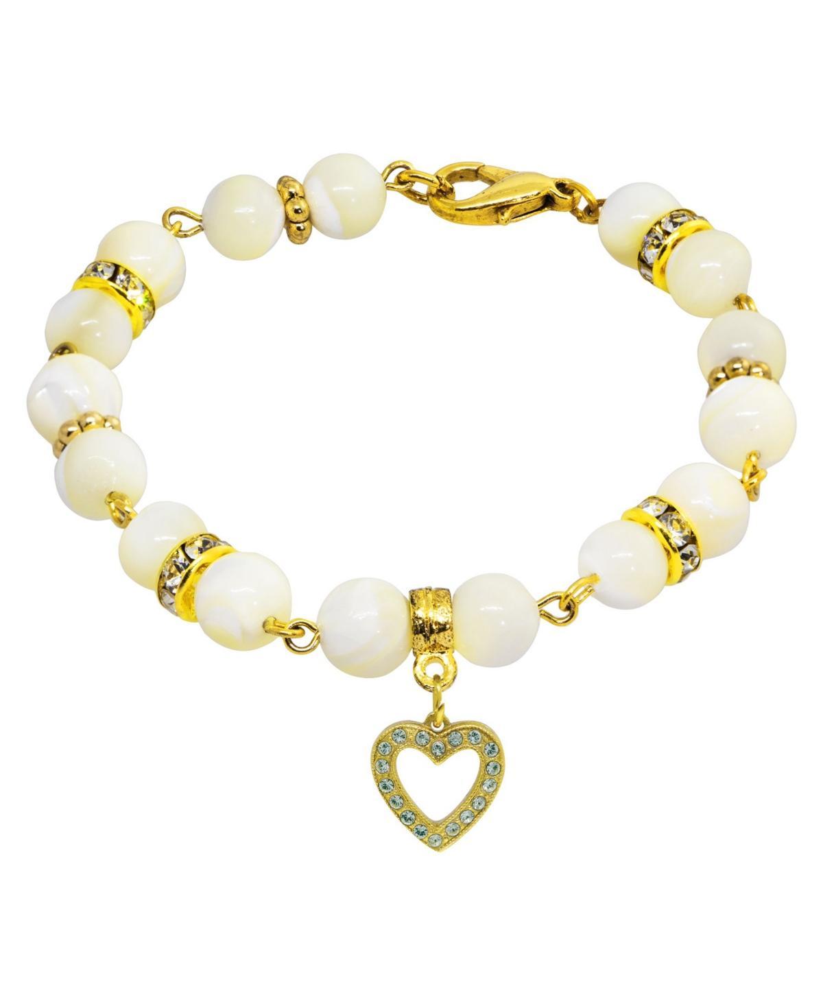 1928 Gold Tone Mother-of-Pearl & Simulated Crystal Birthstone Heart Bracelet, Womens, September Product Image
