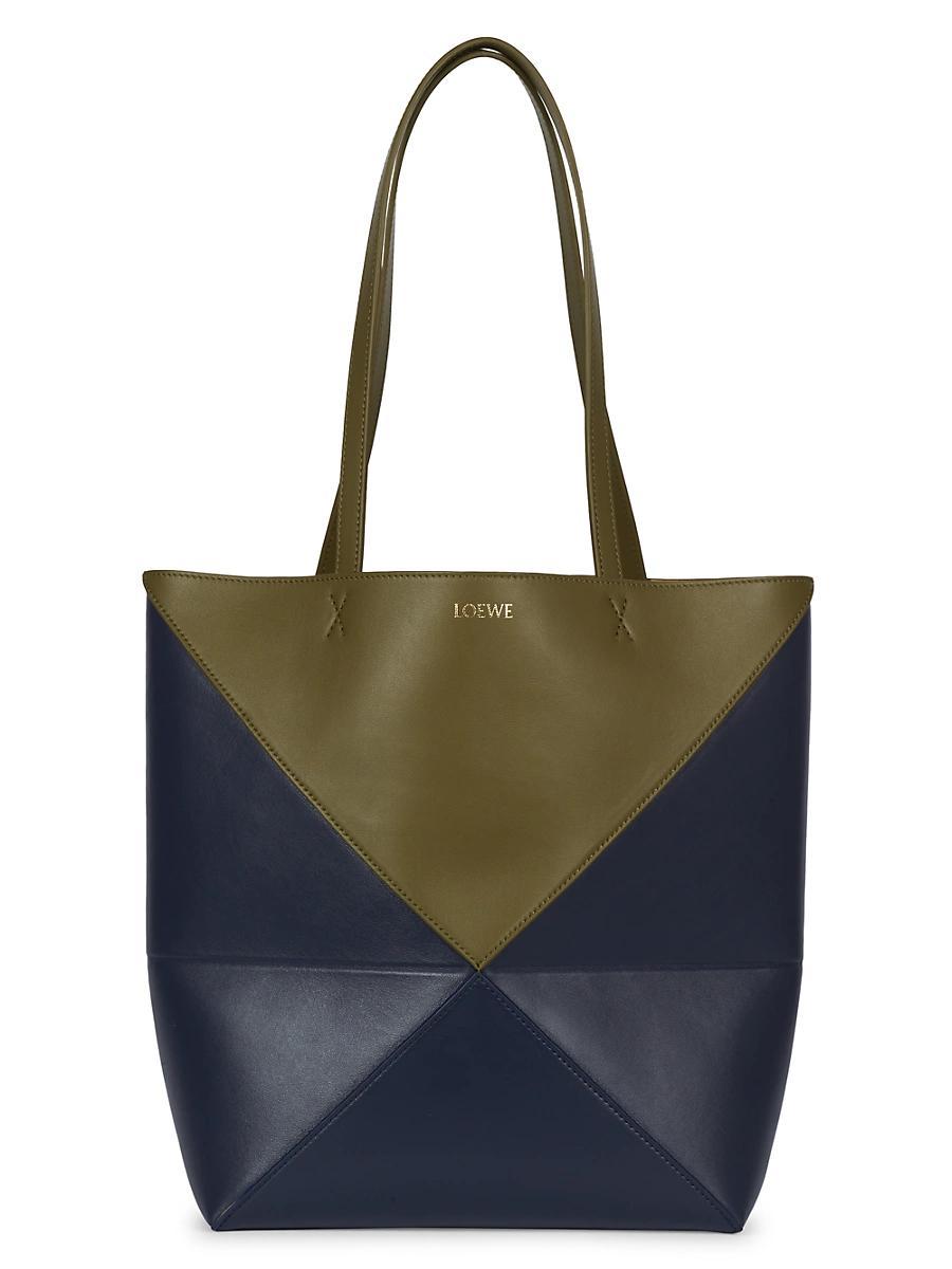 Puzzle Fold Medium Tote Bag in Shiny Bicolor Leather Product Image