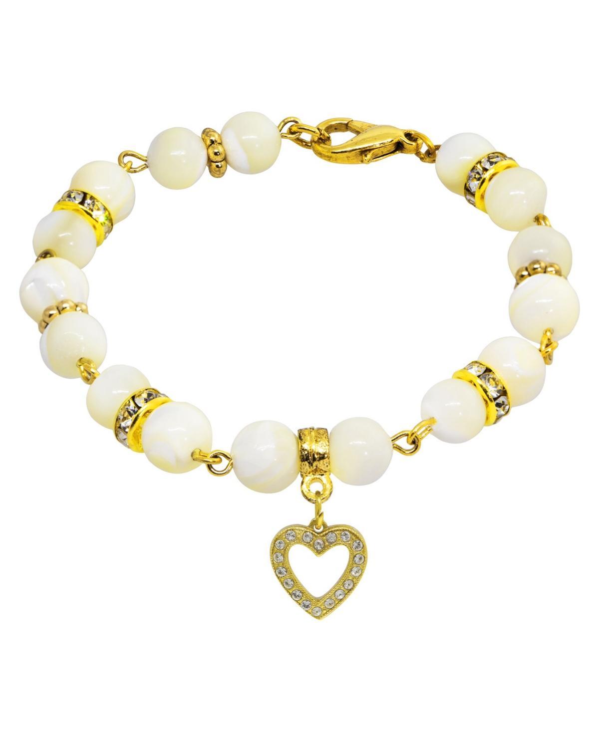 1928 Gold Tone Mother-of-Pearl & Simulated Crystal Birthstone Heart Bracelet, Womens, September Product Image