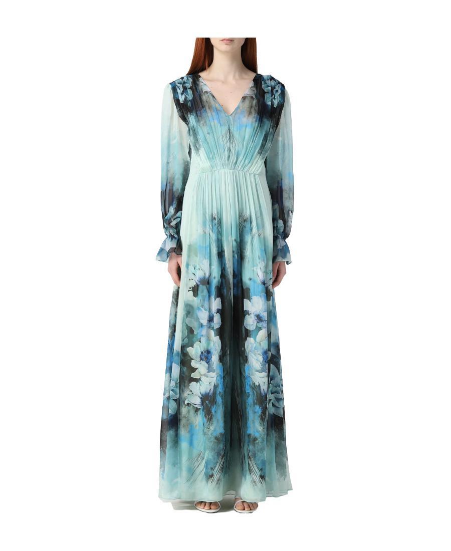 ALBERTA FERRETTI Floral Printed Pleated Midi Dress In Light Blue Product Image