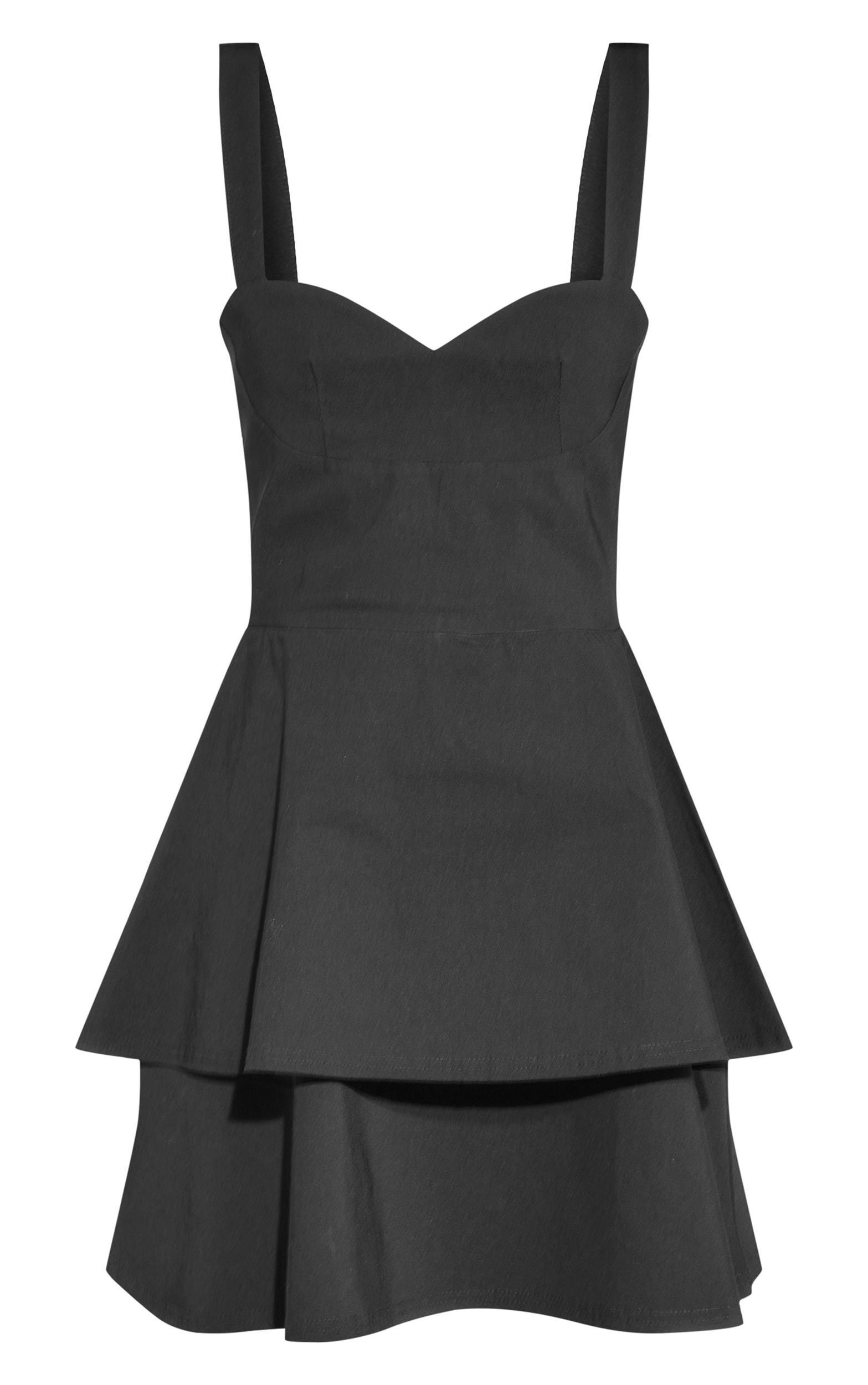 Black Stretch Woven Tiered Shift Dress Product Image