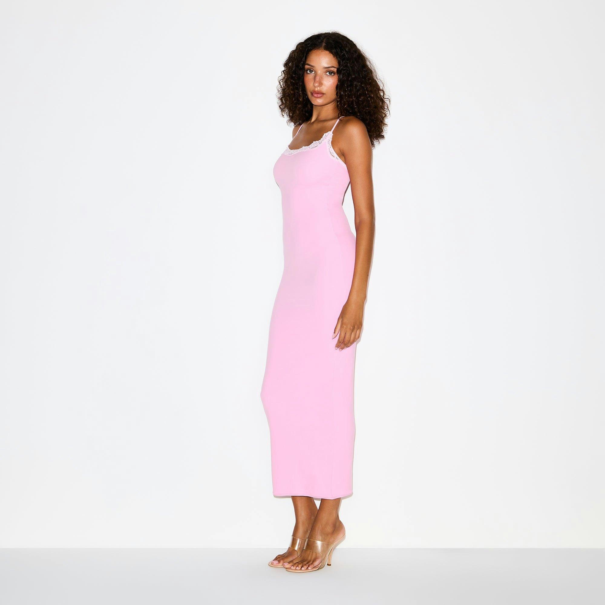 FITS EVERYBODY LACE LONG SLIP DRESS | BUBBLEGUM TONAL Product Image