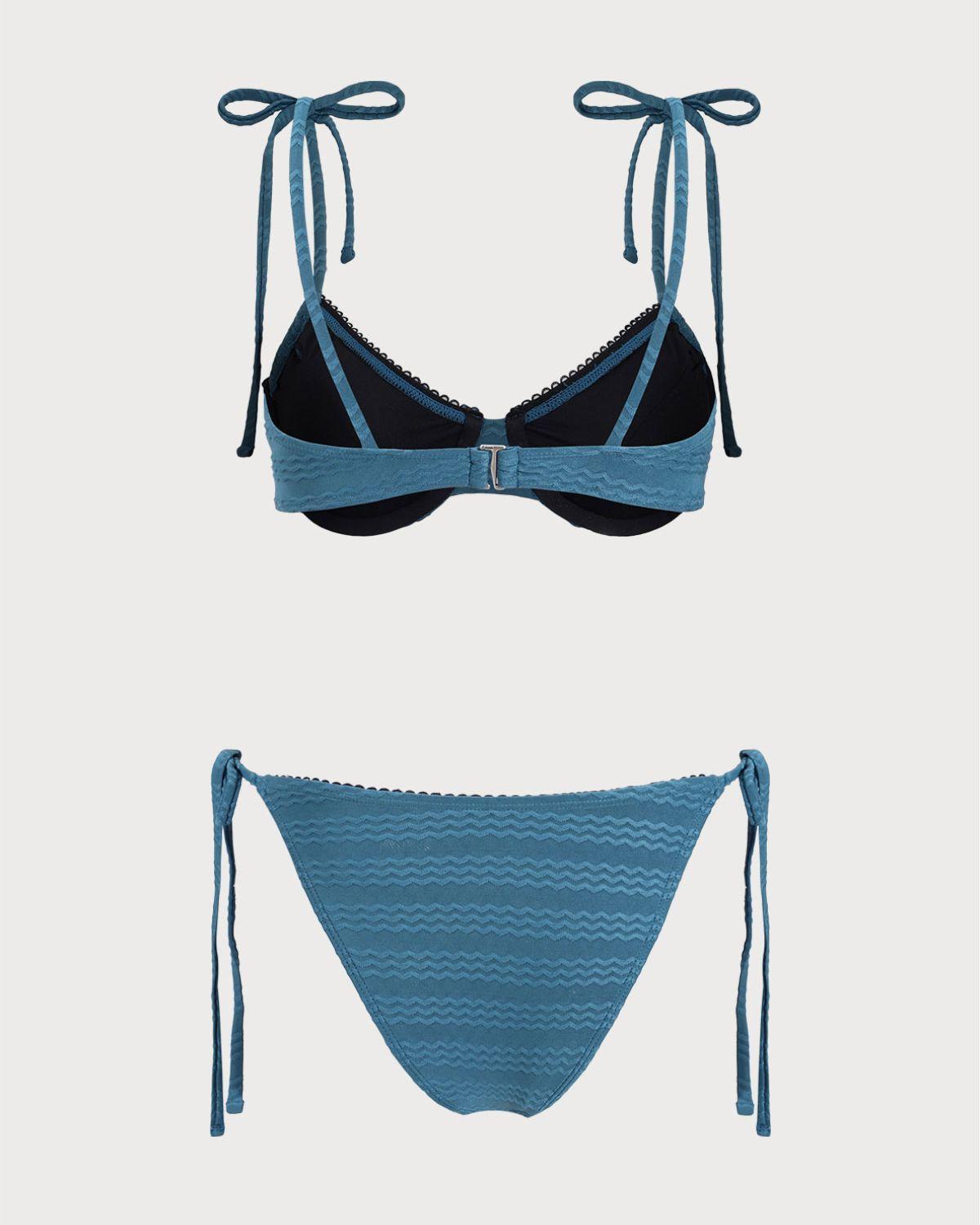 Blue Wave Textured Underwire Bikini Set Product Image