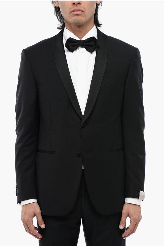 CORNELIANI Virgin Wool Shawl Lapel Jetted Pocket 2-button Blazer In Black Product Image