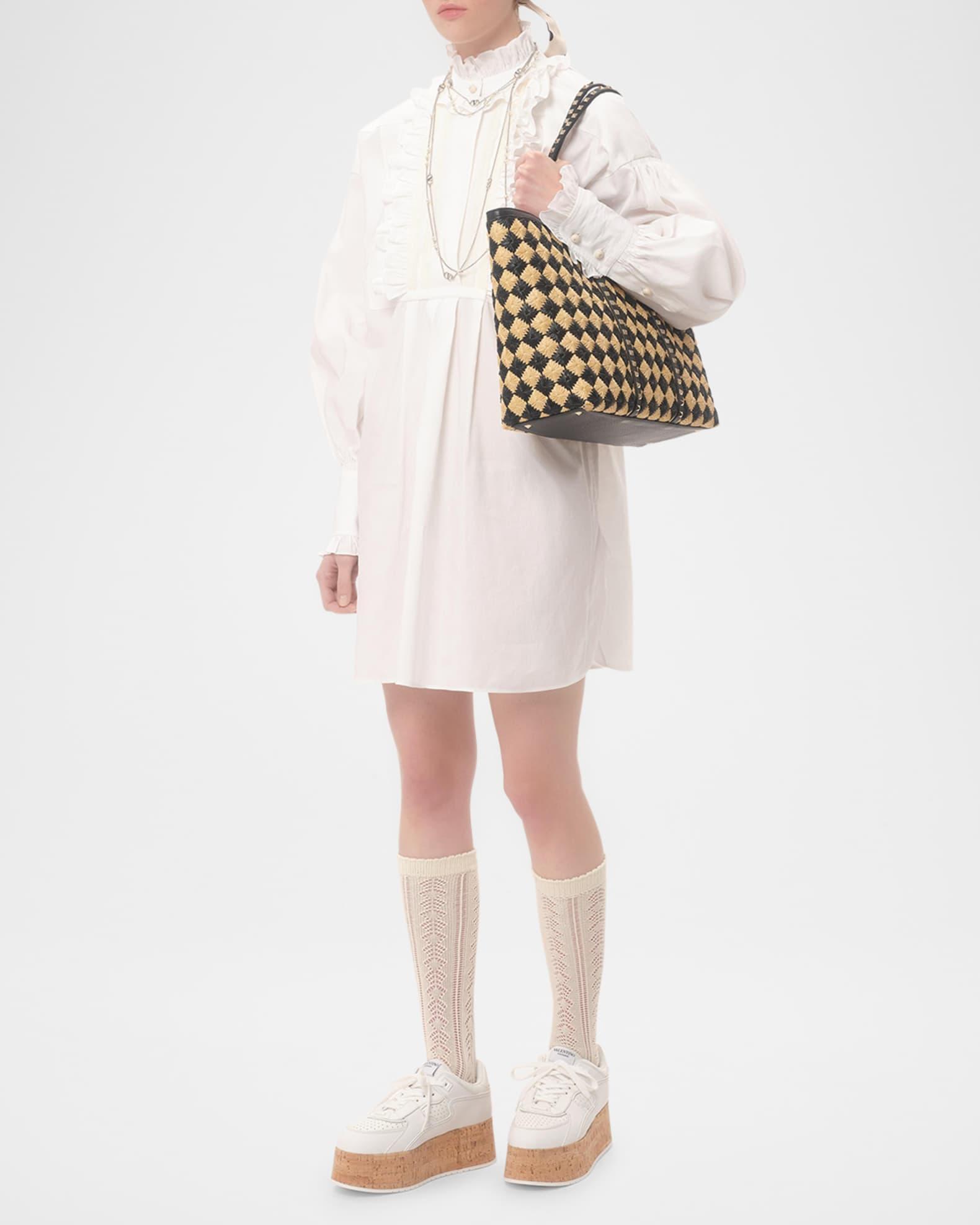 Rockstud Embroidered Raffia Shopping Tote Bag Product Image