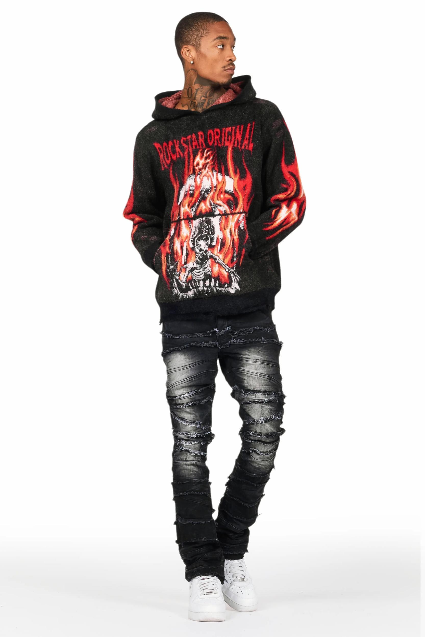Fuka Black Knit Hoodie Male Product Image