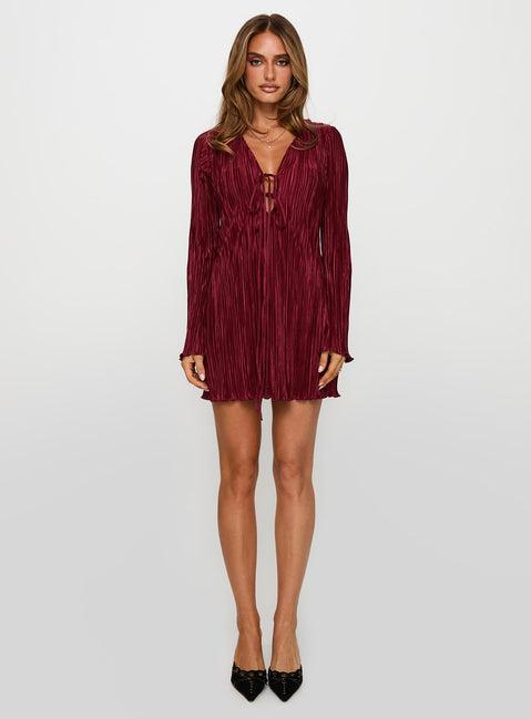 Malop Long Sleeve Mini Dress Burgundy Product Image