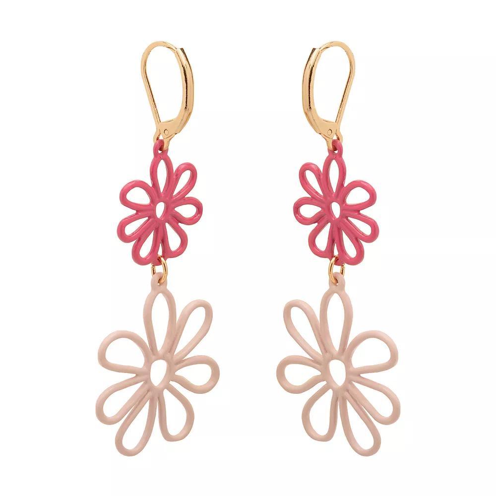 LC Lauren Conrad Two Tone Wire Flowers Double Drop Earrings, Women's, Pink Product Image