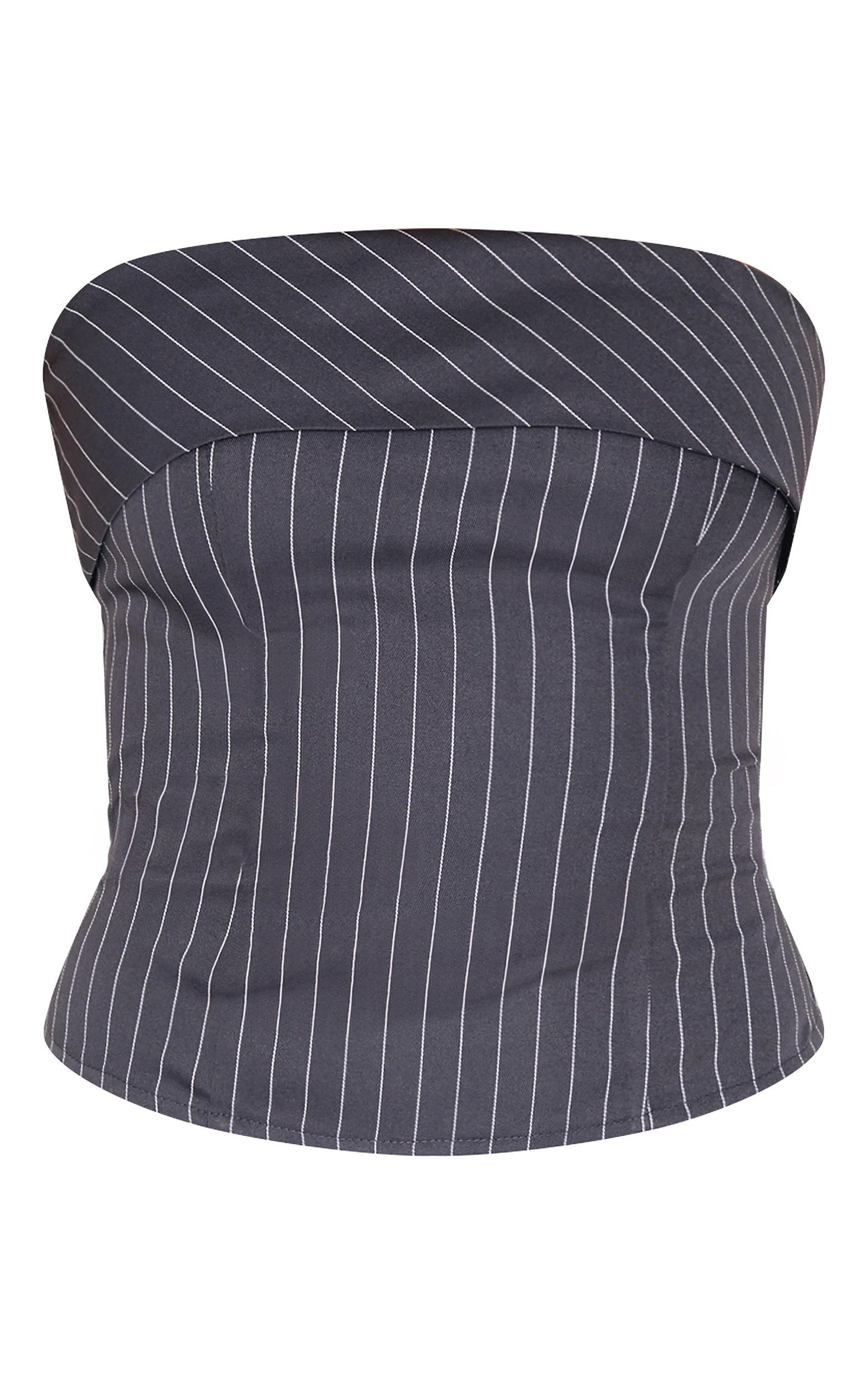 Charcoal Pinstripe Longline Foldover Bandeau Product Image