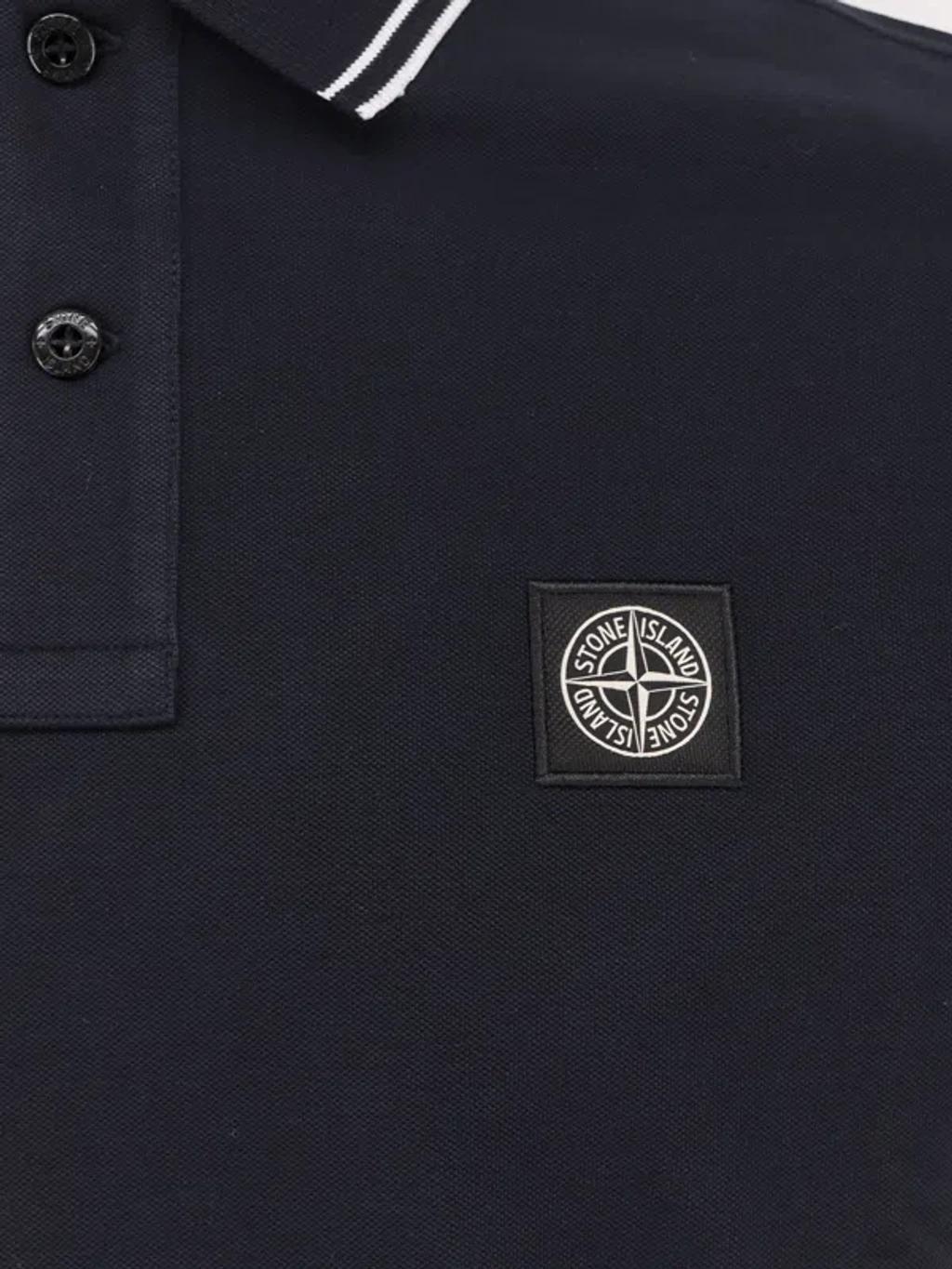 STONE ISLAND Logo Embroidered Polo T-shirt In Blue Product Image