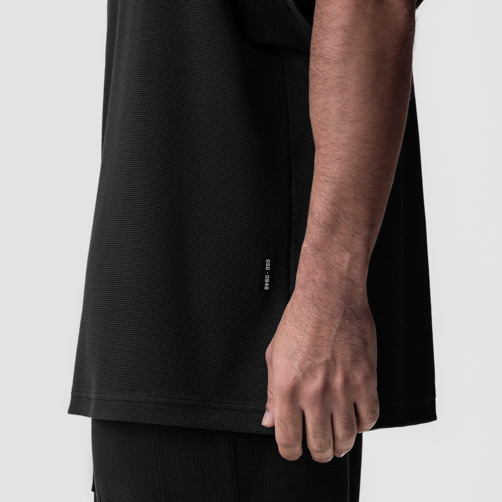 0946. Waffle Knit Oversized Tee - Black/Black Product Image