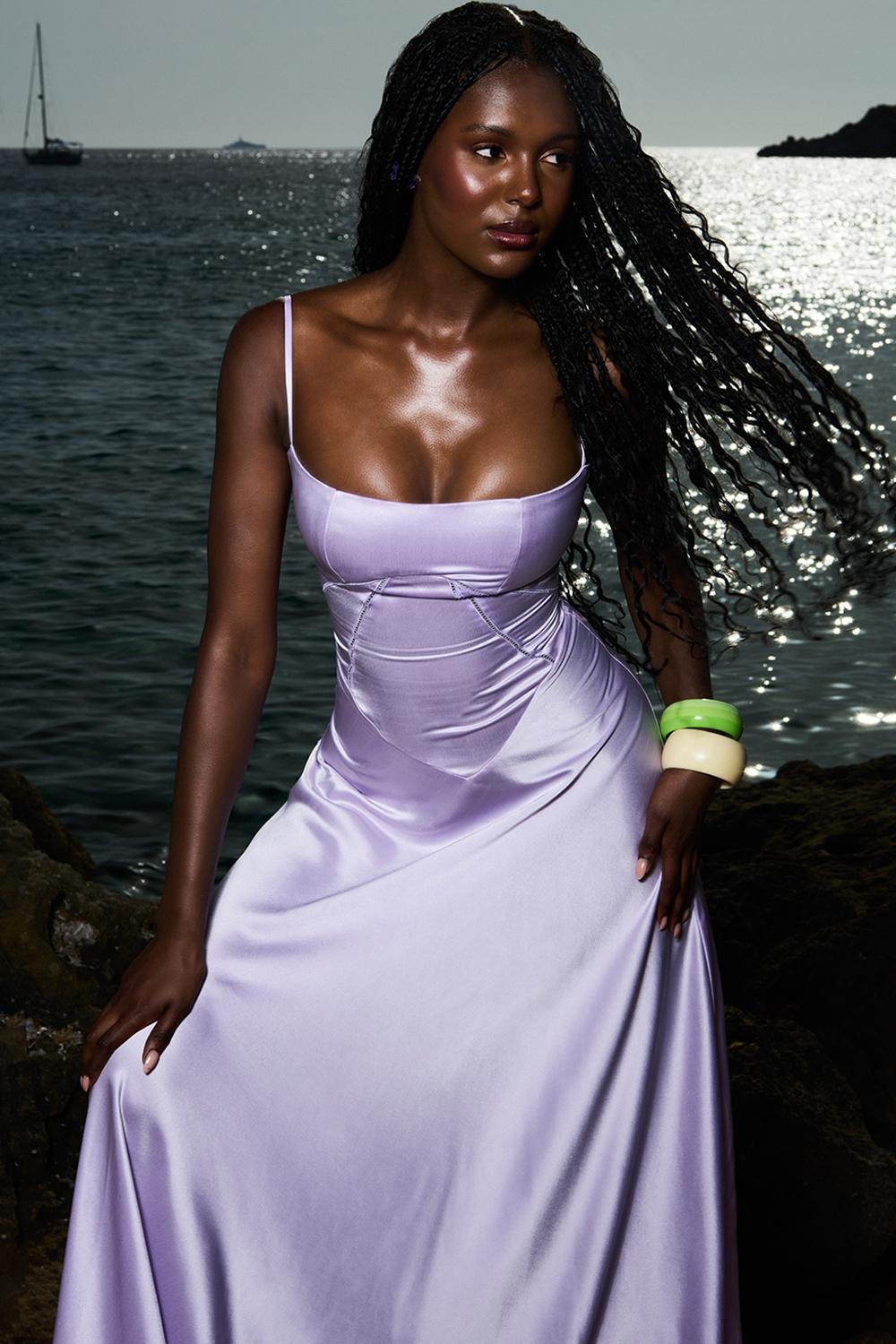 Anabella  orchid lace up maxi dress Product Image