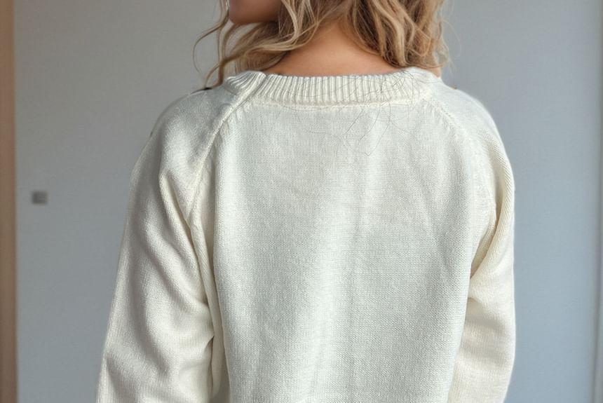Round Neck Dog Embroidered Sweater Product Image