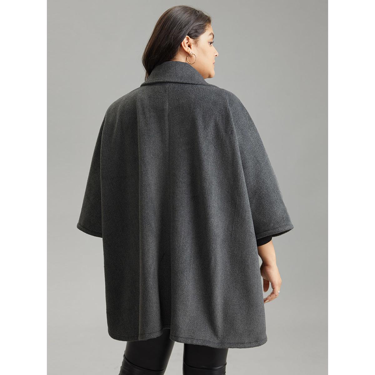 Plus Size Batwing Sleeve Lapel Collar Coat Women DimGray Casual Plain Ladies Dailywear Winter Coats BloomChic 30/6X Product Image