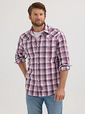 Men's Wrangler Retro® Premium Long Sleeve Western Snap Plaid Shirt in Turqs Product Image
