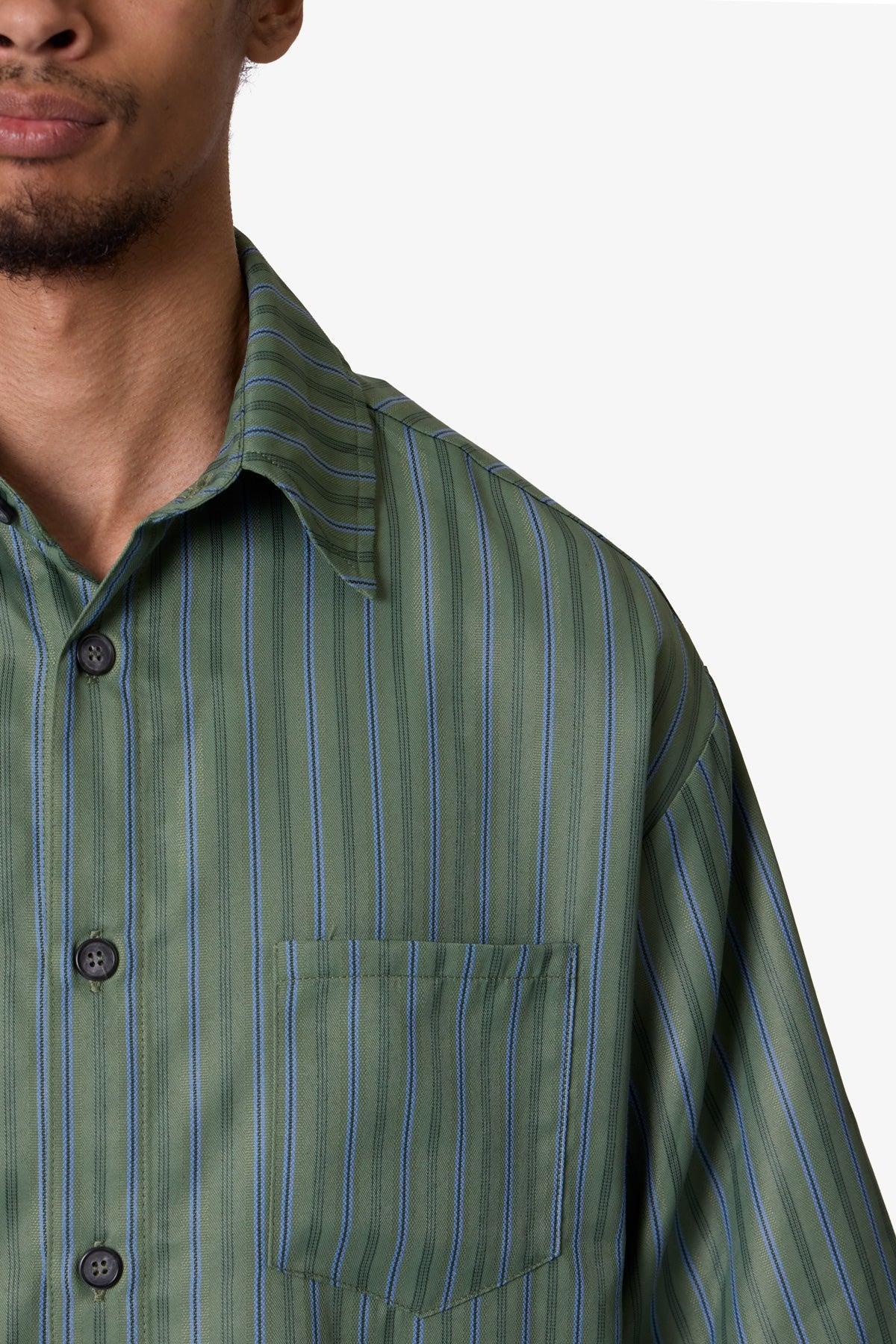 Cropped Striped Pajama Shirt - Green Product Image