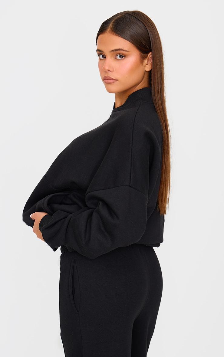 Black Oversized Zip Through Sweat Bomber Jacket Product Image