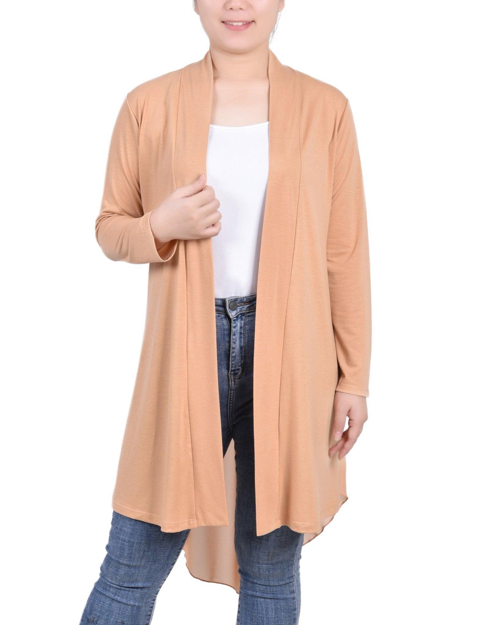 Sand Long Sleeve Knit Cardigan With Chiffon Back Product Image