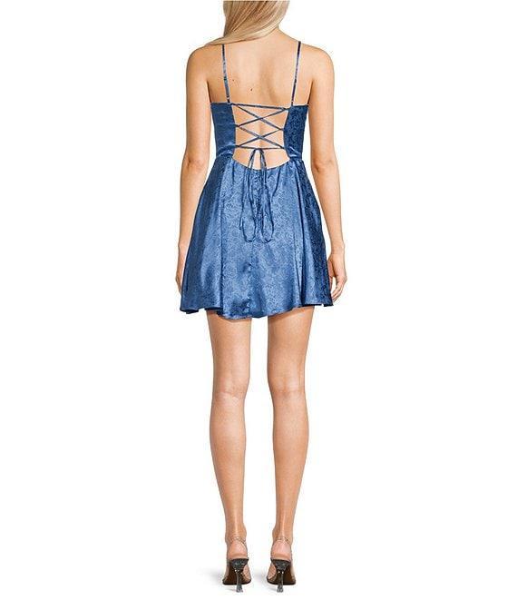B. Darlin Spaghetti Strap Bustier Corset Bodice Pleated Lace Up Skirt Product Image