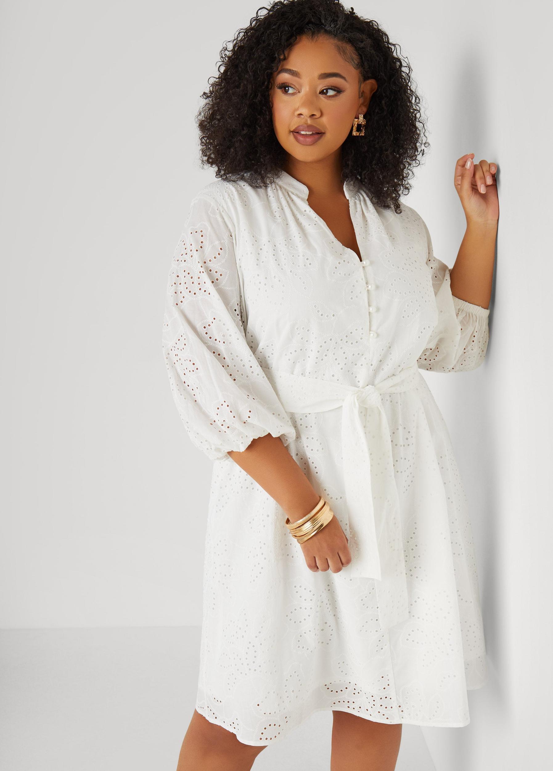 Eyelet Cotton Puff Sleeved Dress Product Image