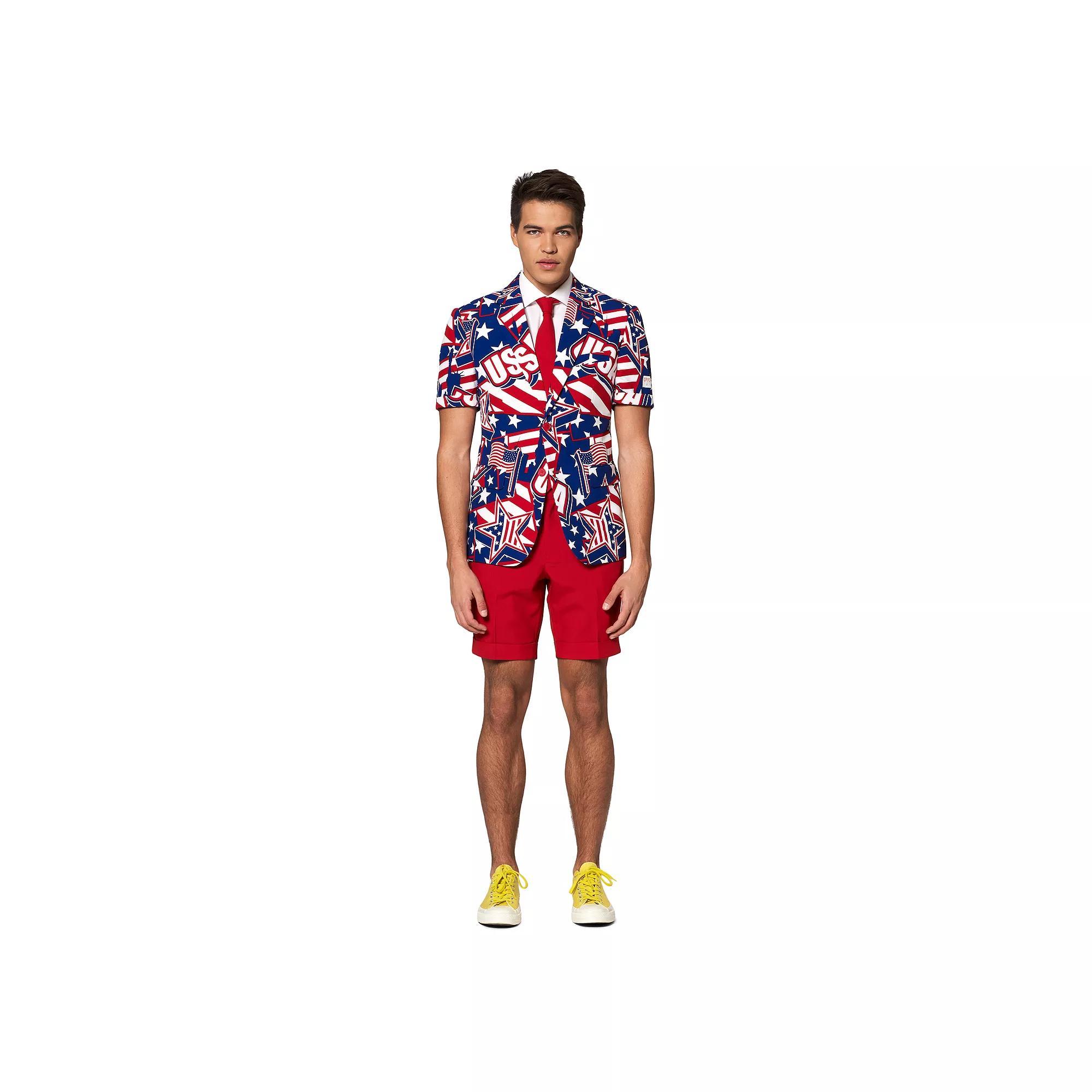 Men's OppoSuits Slim-Fit Novelty Short Sleeve Suit & Tie Set, Size: 42 - Regular, Blue Pink Product Image