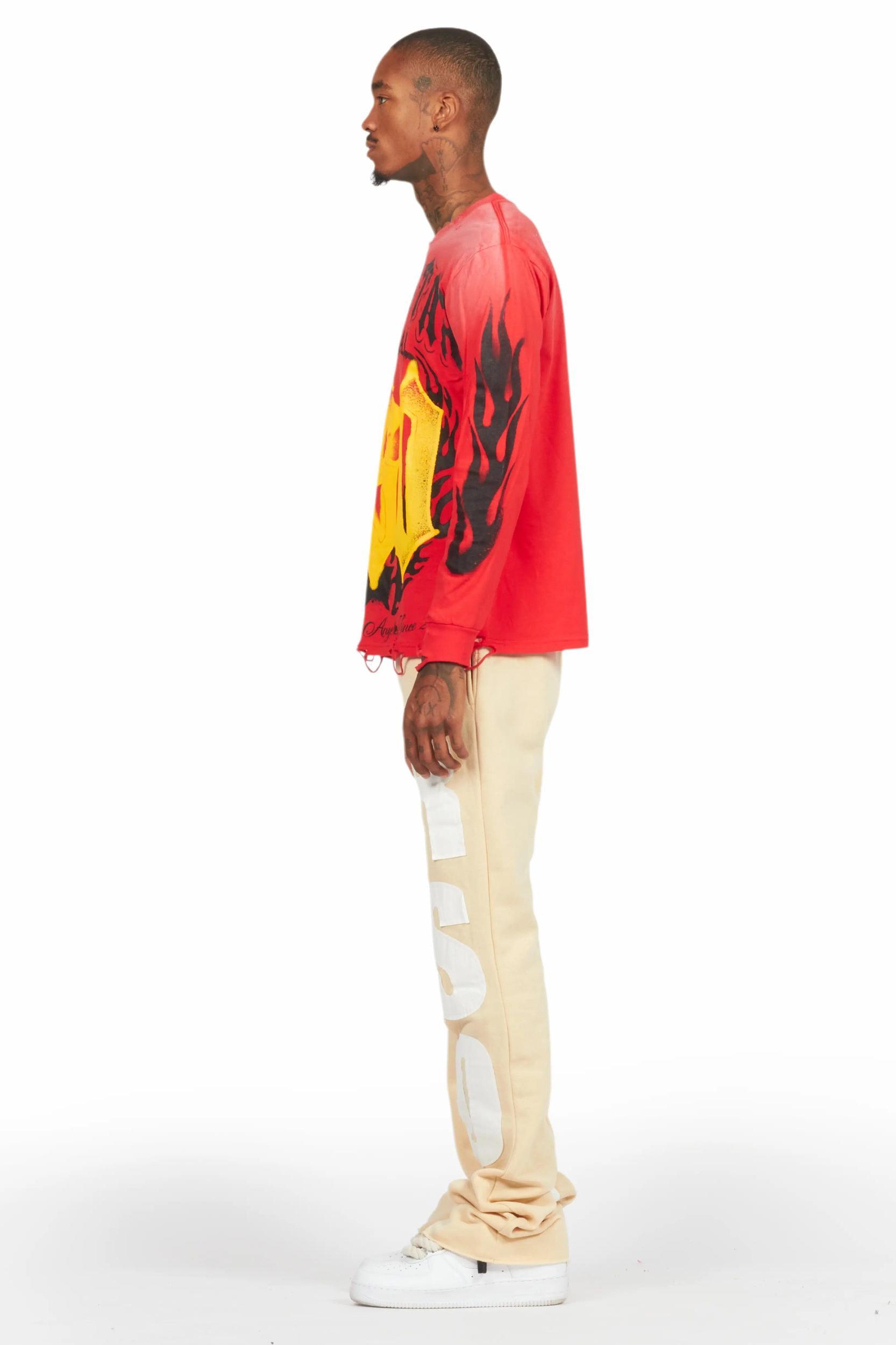 Uko Beige Stacked Baggy Track Pant Male Product Image