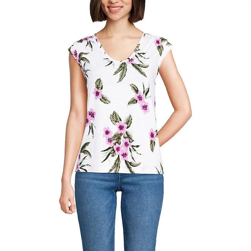 Women's Lands' End Cap Sleeve Shoulder T-Shirt, Size: Large, Peach Pink Product Image