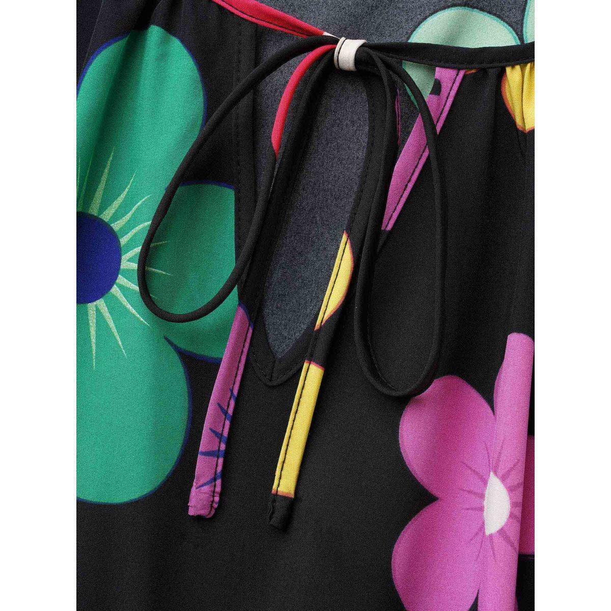 Plus Size Colored Floral Tie Knot Midi Dress Black Women Casual Tie knot Round Neck Long Sleeve Curvy BloomChic 14-16/1X Product Image