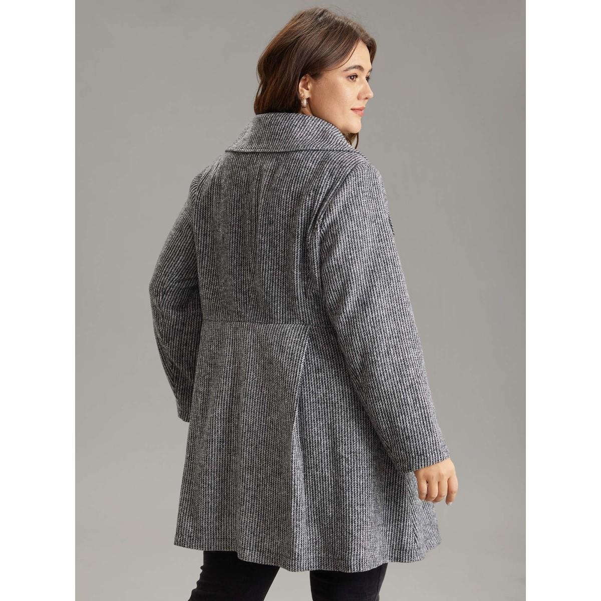 Plus Size Tweed Lapel Collar Double Breasted Plicated Detail Coat Women DimGray Casual Texture Ladies Dailywear Winter Coats BloomChic 26/4X Product Image