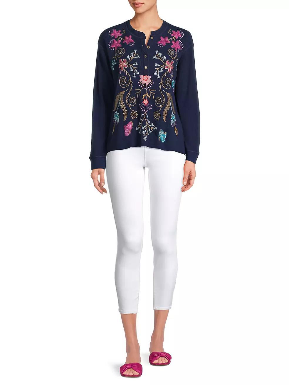 Sisa Embroidered Thermal Henley Top Product Image