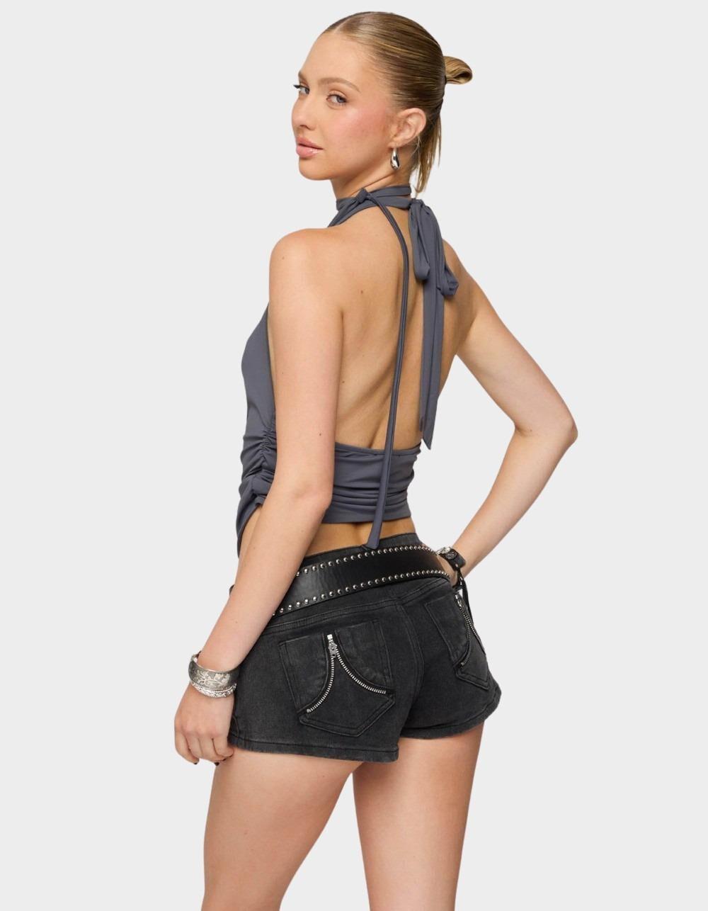 EDIKTED Two Piece Cowl Neck Scarf Halter Top - GRAY Product Image