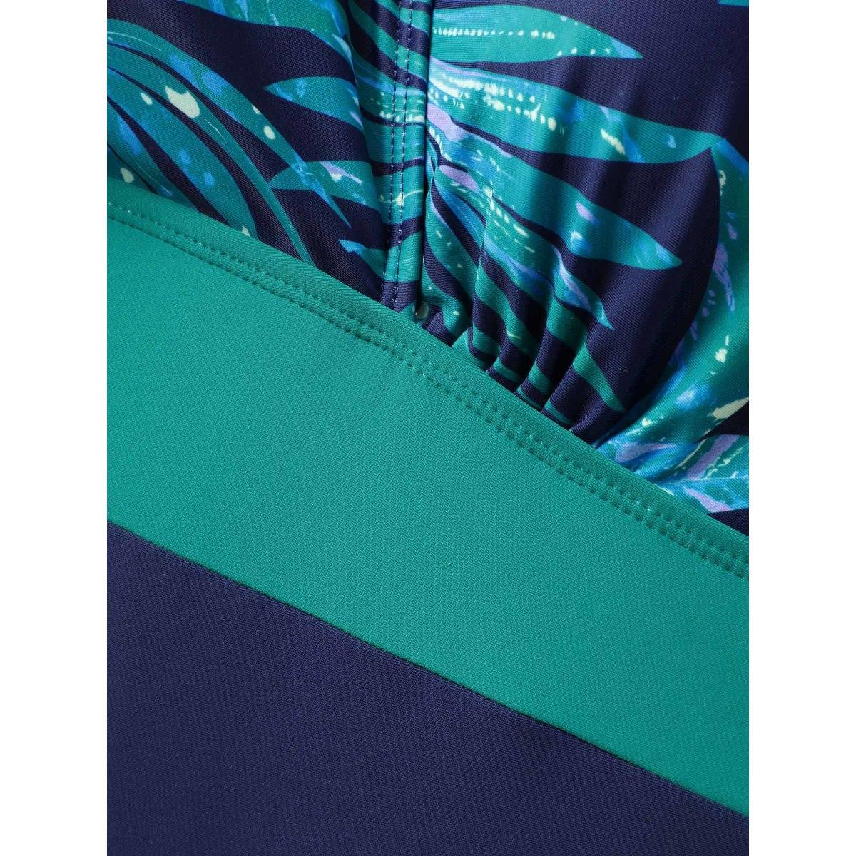 Plus Size Tropical Color Block One-Piece Swimsuit Women's Swimwear Emerald Beach Gathered Curve Bathing Suits High stretch One Pieces BloomChic 10/M Product Image