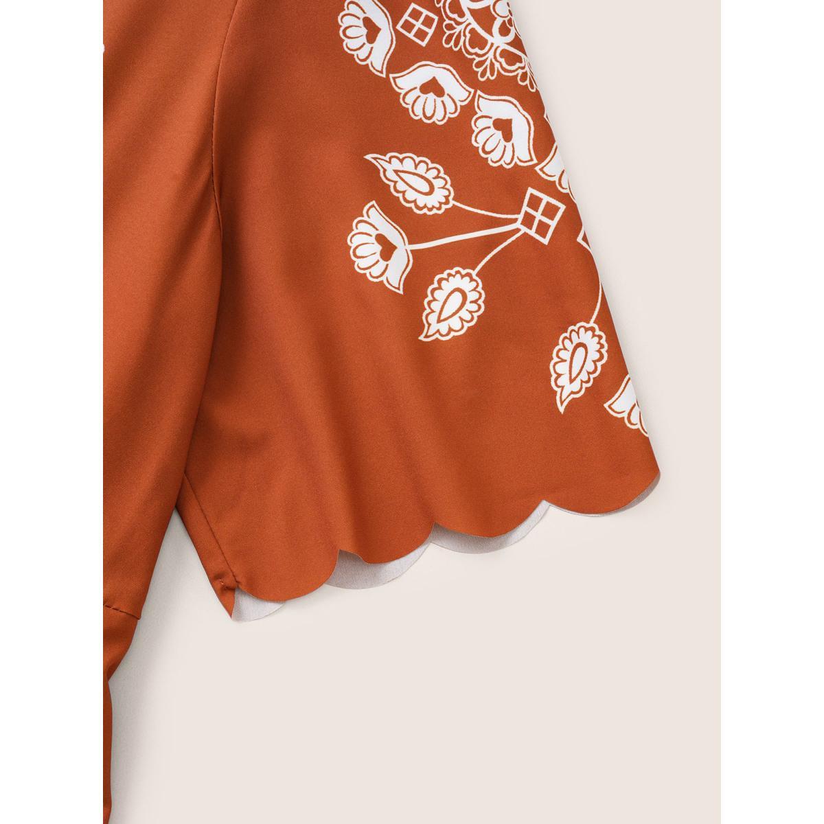 Plus Size Bandana Print Pocket Pleated Detail Dress Rust Women Resort Non V-neck Half Sleeve Curvy Midi Dress BloomChic 22-24/3X Product Image