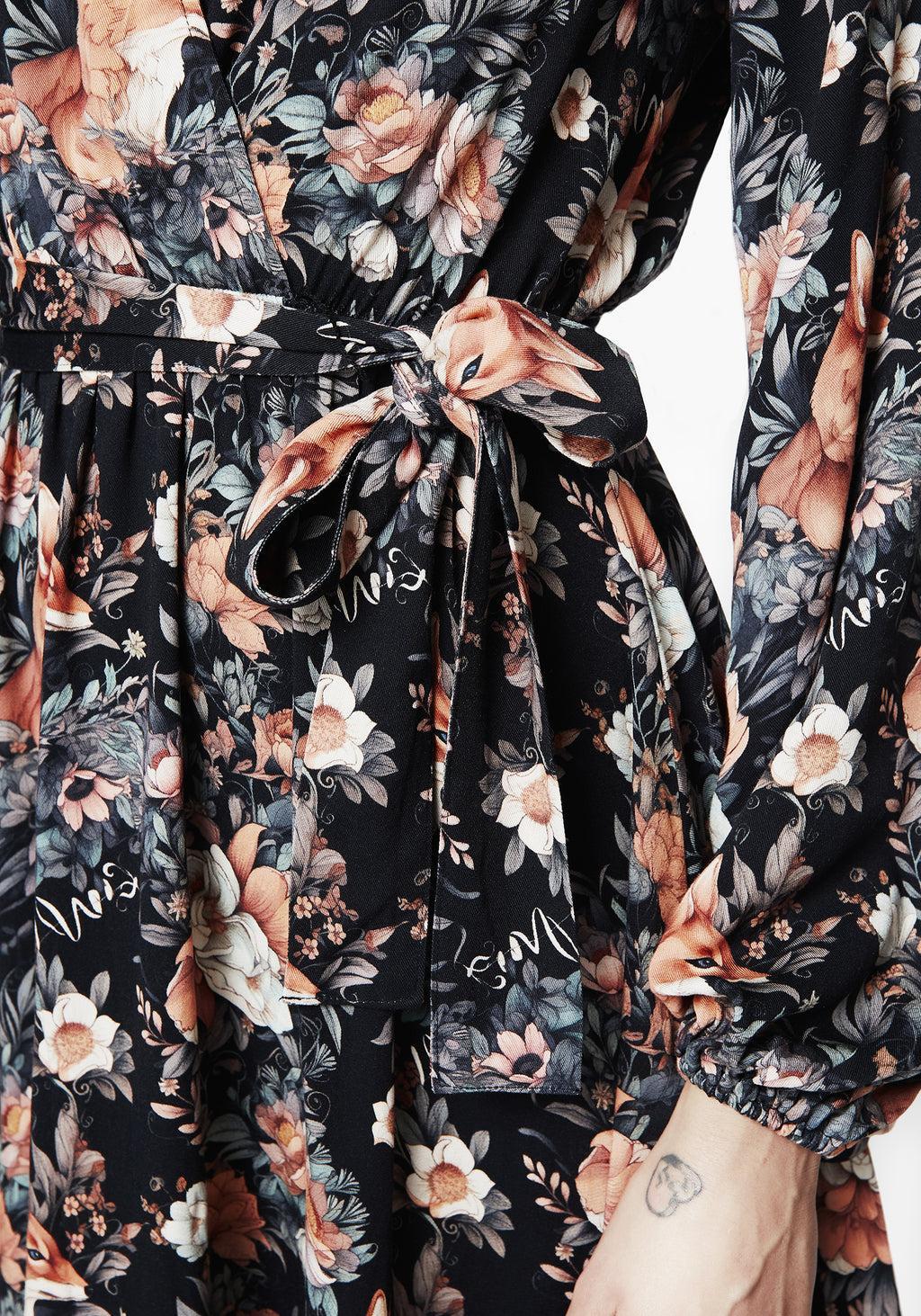 Reynard Fox Floral Mini Wrap Dress Product Image